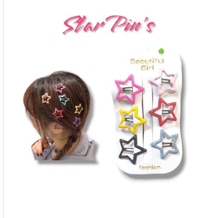 Star Hair Pin's For kid's Girls, Hair Clips for girls, Korean Design - A Pack of 6 Metallic Pins