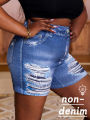Plus-size women's shorts imitation jeans printed holes design casual fashion comfortable summer tight hot pants.