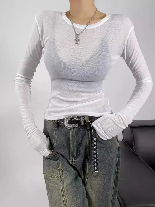 Women%20Crew%20Neck%20Fitted%20Long%20Sleeve%20Semi%20Sheer%20T-shirt%20-%20Image%204