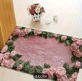 Non-Slip Door Mat - Pink Rose Design with Green Leaves, Machine Washable Polyester Entryway Mat for Kitchen, Living Room,. 