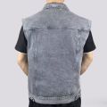 High end retro denim vest, men's sleeveless lapel, vest vest, vest, vest, vest, vest, vest, vest, multi pocket workwear.