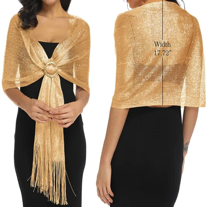 Gold%20Thread%20Tassel%20Scarf%20Shawl%20For%20Women%20Luxury%20Glitter%20Silver%20Scarves%20Ladies'%20Fashionable%20Simple%20Party%20Shawls%20160*50cm%20-%20Image%202