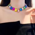 Exaggerated Square Rhinestone Choker Necklace Women Fashion Luxury Colorful Crystal Chunky Chain Necklaces Wedding Party Jewelry. 