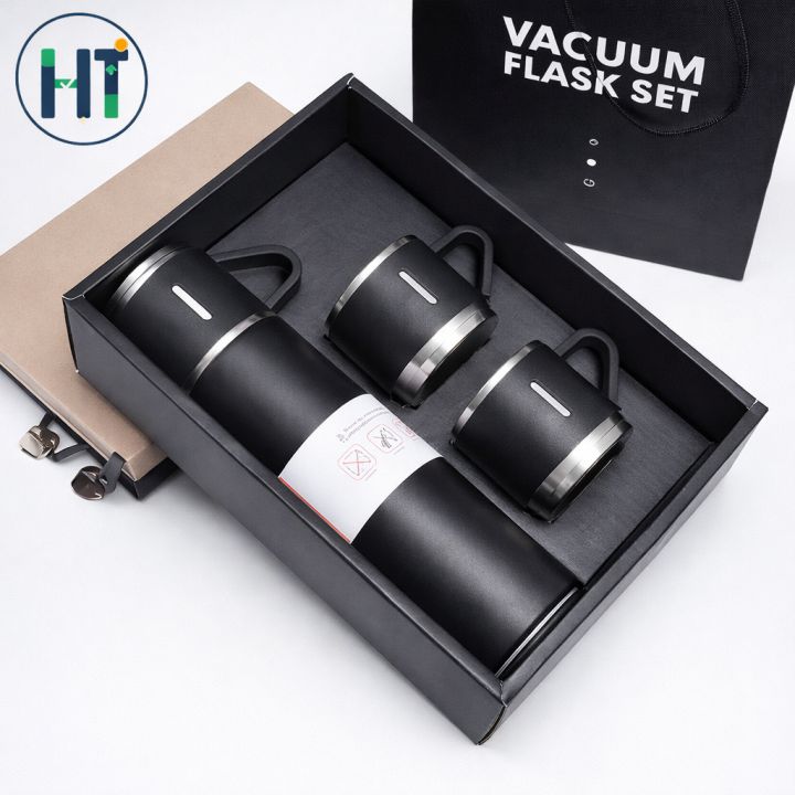 Vacuum Insulated Thermal Flask Set With Cup Set 500ML Stainless Steel Vacuum Flask Gift Set Office Business Style Thermos Bottle Outdoor Hot Water Thermal Insulation Couple Cup