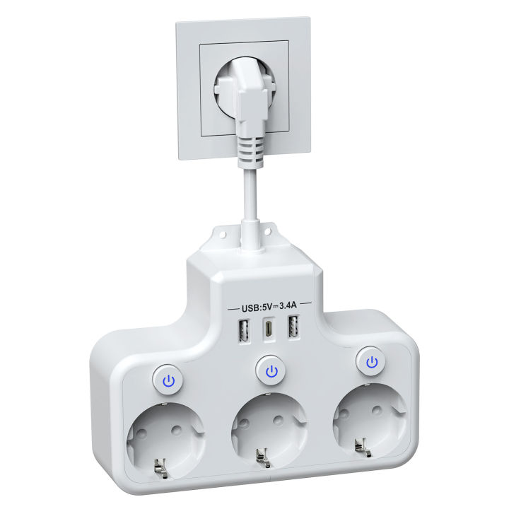 Multi Plug Electrical Outlet, EU Power Strip 2 USB A 1 Type C Multitap ...