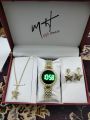 4PCS/Set Women's Watch Fashion Rhinestone Stainless Steel Band Digital Watch with Jewelry Set(Without Box). 