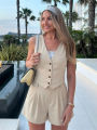 HH Women Solid Casual 2 Piece Set V Neck Single Breasted Vest Top High Waist Slim Shorts Female Casual Office Lady Daily Wear. 
