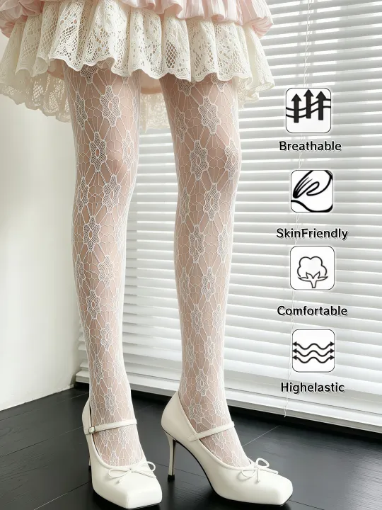 Women's%20White%20Hollow%20Out%20Tights%20French%20Gentle%20Style%20Diamond%20Mesh%20Friendly%20Comfortable%20Versatile%20Pantyhose%20For%20Dating%20Shopping%20-%20Image%206
