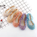 New Summer Sandals Girls Princess Shoes Children PVC Jelly Shoes Cinderella Crystal Shoes Kids Slope Heel Sandals Size:25-37#. 