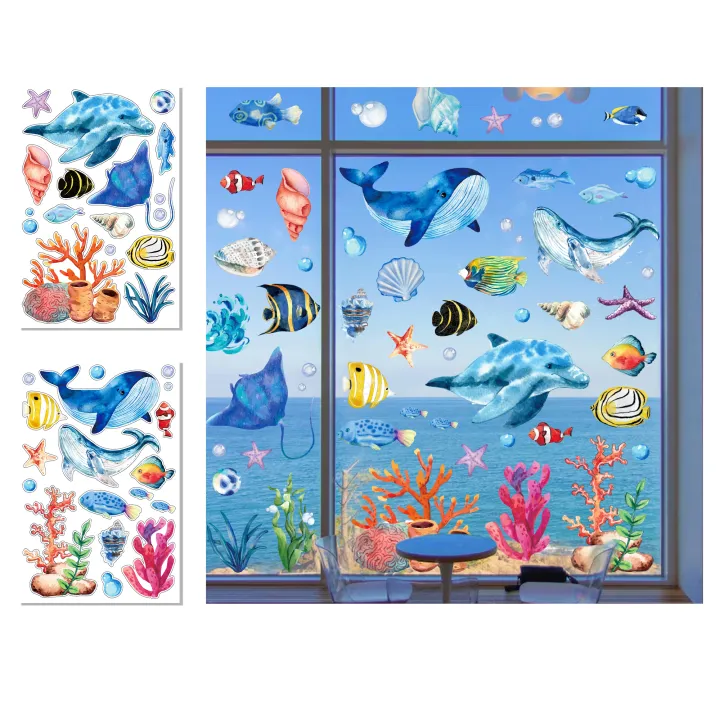 8%20Sheets%20Blue%20Shark%20Underwater%20Sea%20Fish%20Theme%20Window%20Static%20Sticker%20DIY%20Glass%20Clings%20Birthday%20Baby%20Shower%20Party%20Backdrops%20Decals%20-%20Image%205