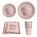 Rose Gold Party Disposable Tableware Set Light Powder Paper Plates Cups Straws Kids Birthday Party Decorations Babyshower Girl.