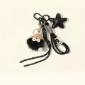 Cute Leather Keychain Cartoon Small Coal Ball Key Chain Creative Plush Bag Pendant Car Metal Keyring Gift.