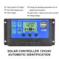 Solar Charge Controller 12V24V 30A/20A/10A Auto LCD Dual USB 5V Output Photovoltaic Solar Panel PV Regulator Load Discharger. 