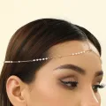 Pearl Chain Tikli Headpiece Imitation Pearl Link Chain Elegant Head Forehead Accessories Bling Bridal Hair Chain Women Lady Aesthetic Jewelry.