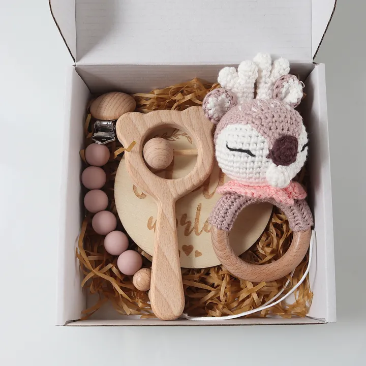 4pcs%20Newborn%20%20Set%20-%20Baby%20crochet%20rattle%20Pacifier%20Clip,%20Teether,%20-%20bunny%20teether%20elephant%20toy%20photography%20background%20set%20-%20Image%202