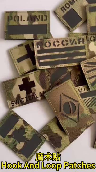 IR Reflective Patches Camouflage Flag of The UK,Spain,France,Germany,and Other Countries,Military Tactical Badge Fabric Applique