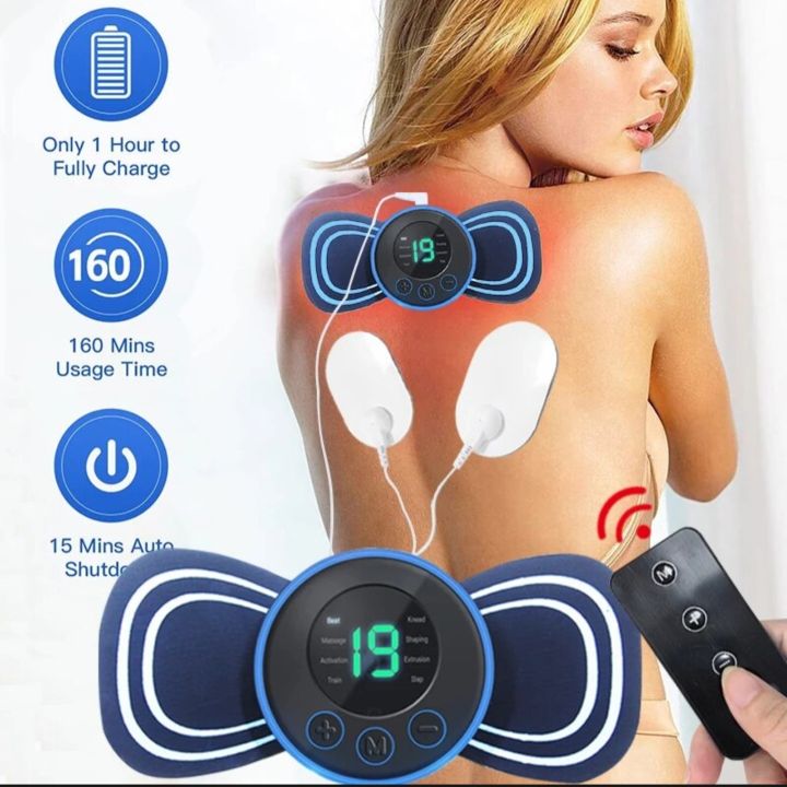 Full Body Mini Butterfly TENS Massager with 8 Modes, 19 Levels Electric Rechargeable Portable EMS Patch for Shoulder, Neck, Arms, Legs, Neck, Men/Women