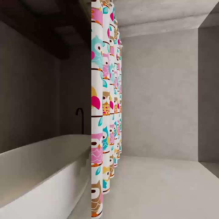 The Owl-Themed Dry-Wet Separation Partition Shower Curtain Has a Fresh Color and Creates a Childlike Bathroom Atmosphere