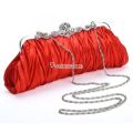 Fashionable and Vintage Ruched Satin Clutch Hand Bag with Silver Floral Clasp. 