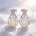 Hypoallergenic White Fire Oval Opal Earrings Gift,Anniversary Birthday,Elegant Cubic Zircon Accent Luxury Jewelry Gift for Women. 