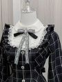 Japanese Kakaii Sweet Lace Patchwork Plaid Dress Women Fairy Grunge Ruffled Long Sleeve Dresses Y2k Aesthetic JK Lolita Vestidos.