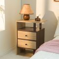 Modern Wooden Bedside Table with 2 Drawers & Open Shelf | Nightstand for Bedroom | Side Table for Bed | Storage Cabinet for Home Furniture. 