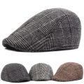 British Style Gentleman Golf Baseball Hat Wool Beret Cap Retro Newsboy Painters Plaid Check Printed Hat Waiter Cabbie Flat Visor. 