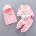 Baby Boy Suit 2024 Boys and girls Autumn Plush Thick Warm Casual Hooded Sweater Winter Cartoon Cute Bear Three-Piece Suit 0-4Y. 