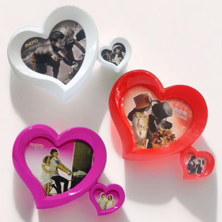 New Style Double Heart Photo Frame | Premium Quality Plastic Material | Kids Side Table Picture Frame