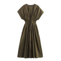 KONDALA 2026 Spring Summer Vintage Women Dress Fashion Single Breasted Sashes Draped V Neck Sleeveless Chic Brown Ladies Dresses. 