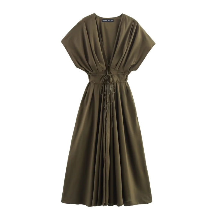 KONDALA%202026%20Spring%20Summer%20Vintage%20Women%20Dress%20Fashion%20Single%20Breasted%20Sashes%20Draped%20V%20Neck%20Sleeveless%20Chic%20Brown%20Ladies%20Dresses%20-%20Image%208