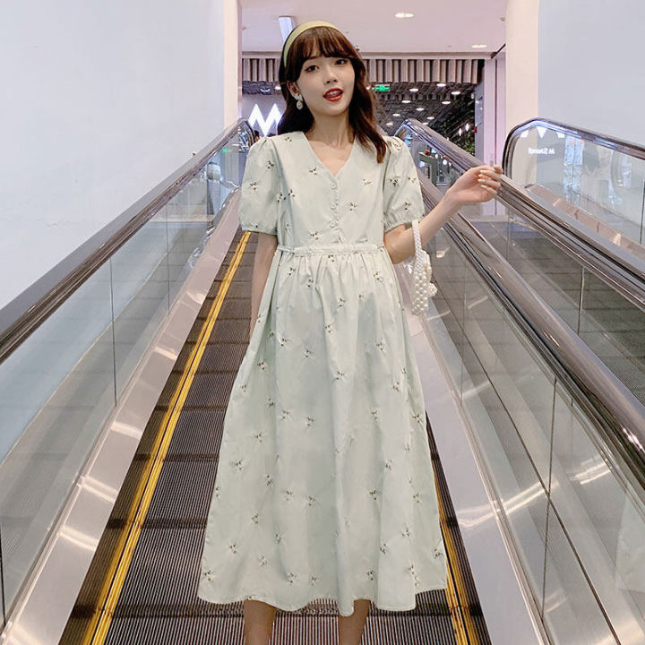 Korean-style%20pregnant%20women%20dress%20loose%20design%20maternity%20dress%20green%20mint%20beautiful%20and%20comfortable%20to%20wear%20-%20Image%203