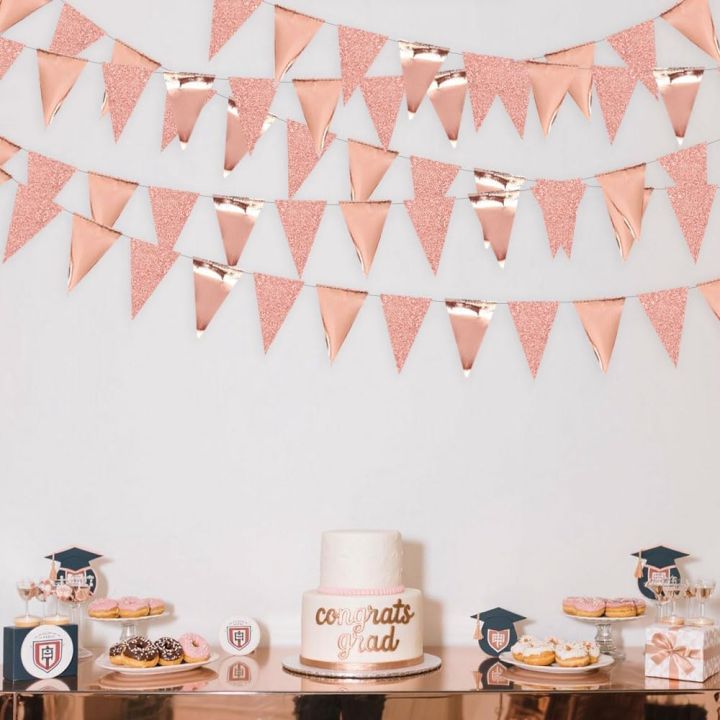 Rose Gold Party Decoration Rose Pink Triangle Pennant Banner for ...