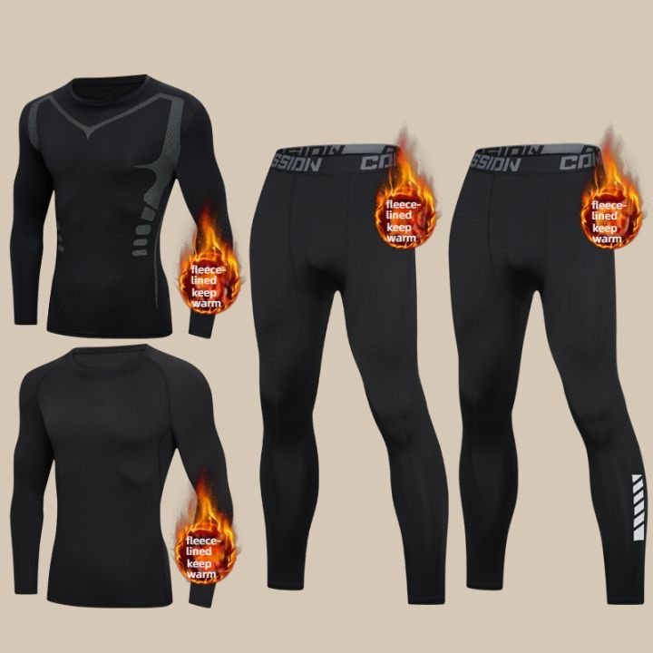 De Run Warmth-Retaining Underwear Set for Men, Winter Version with Thick Fleece Lining, Great for Running, Undergarments for Col
