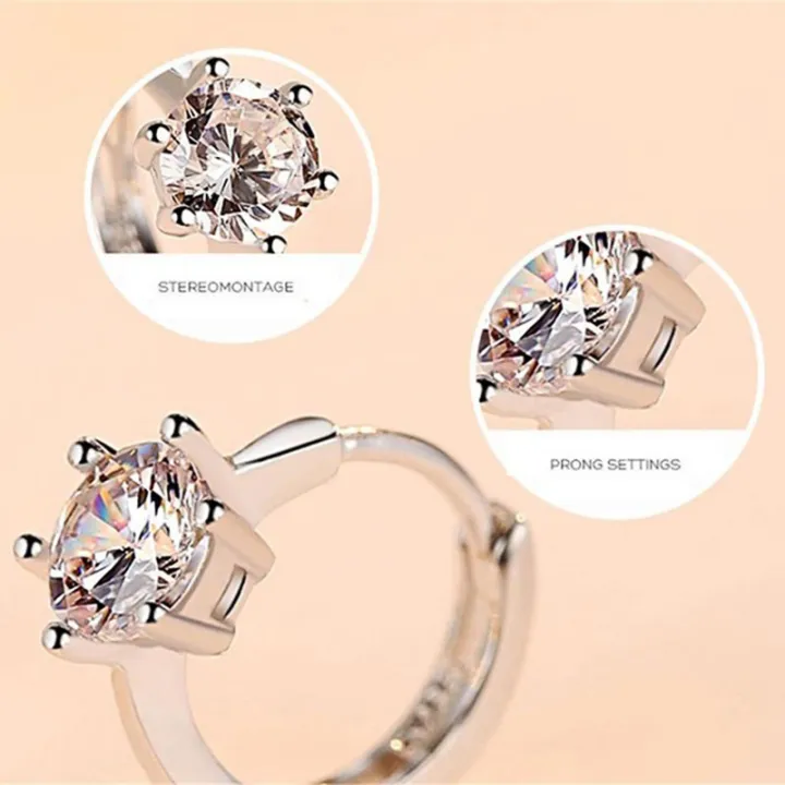 Huitan%20Simple%20Small%20Hoop%20Earring%20Inlaid%20Classic%206%20Prong%20Solitaire%20Shiny%20Zircon%20Elegant%20Accessories%20Daily%20Wearable%20Women%20Earrings%20-%20Image%203