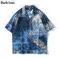 Dark Icon Tie Dyeing Bandana Button Down Shirt Men Paisley Vintage Men's Shirts Hoiday Beach Hawaiian Shirts 2023 Summer Man Clo. 