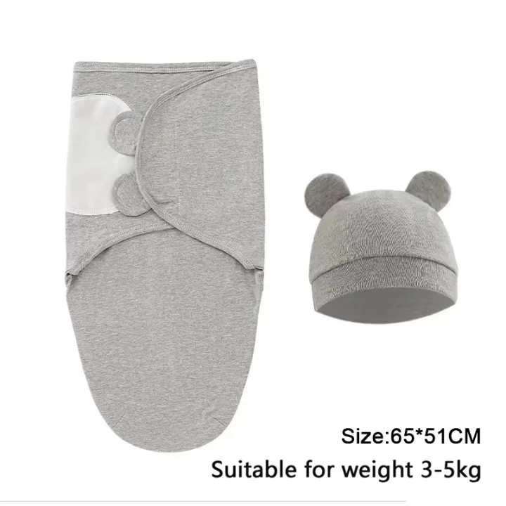 Baby%20Blanket%20Hat%20Set%20Cartoon%20Printed%20Cotton%20Newborn%20Swaddle%20Adjustable%20Infant%20Sleeping%20Swaddle%20Wraps%20All%20Seasons%200-6%20Months%20-%20Image%205