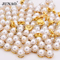 8mm 10mm 12mm Sewing White Pearl Rhinestone Gold Claw Crystal Stone Sew On Round Strass Flower Applique for Dress Jewelry. 