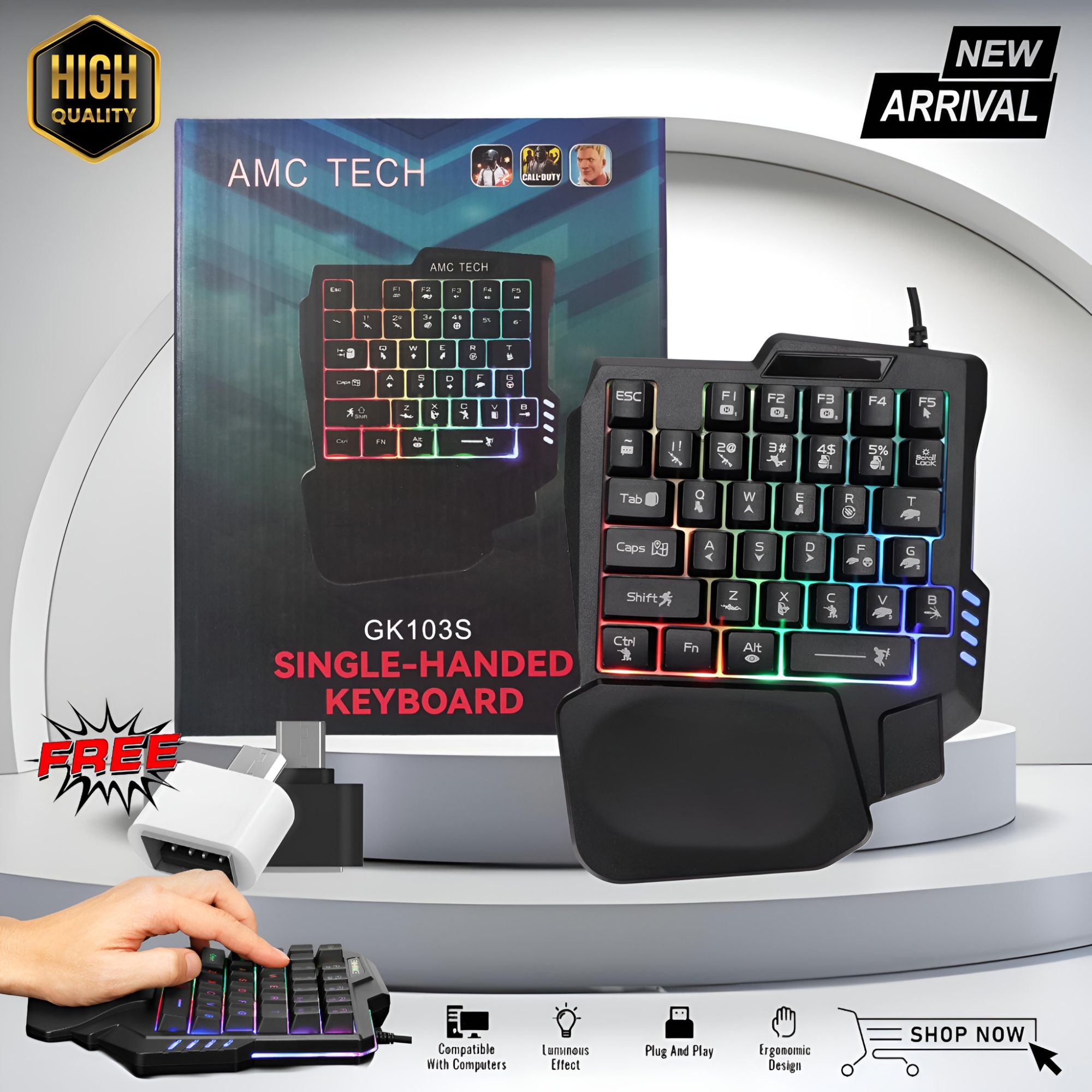 Amc Tech one handed Gaming Keyboard with free OTG