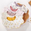 3Pcs/Lot Cute Bear Flower Print Baby Bibs Muslin Cotton Double Side Infant Boys Girls Feeding Burp Cloths Thicken Adjustable Bib. 