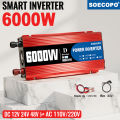 6000W Portable Smart Inverter 12V/24V/48V to 110V/220V AC with USB Port & Alligator Clamps for RVs Trucks Worldwide CE Certified. 