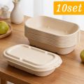 10 Sets of Disposable Takeout Boxes with Lids, Disposable Food Containers, Disposable Storage Boxes with Lids, Microwaveable, Stackable, Leak-Proof, Space-Saving, Oil-Resistant, Made from Sugarcane Pulp, Suitable for Lunch, Dinner, Office Use, Parties,.... 