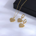 Cute Romantic Zircon Crystal Heart Necklace Earrings For Women Top Luxury 18K Gold Plated Stainless Steel Jewelry Set Female. 