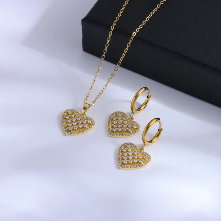 Cute%20Romantic%20Zircon%20Crystal%20Heart%20Necklace%20Earrings%20For%20Women%20Top%20Luxury%2018K%20Gold%20Plated%20Stainless%20Steel%20Jewelry%20Set%20Female%20-%20Image%203