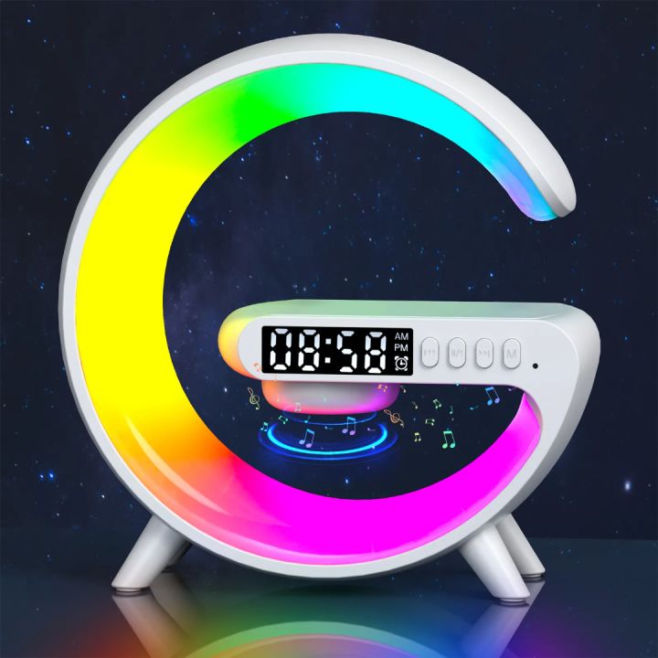 Multicolor LED Moon Design Alarm Clock with Wireless Charging & Digital ...