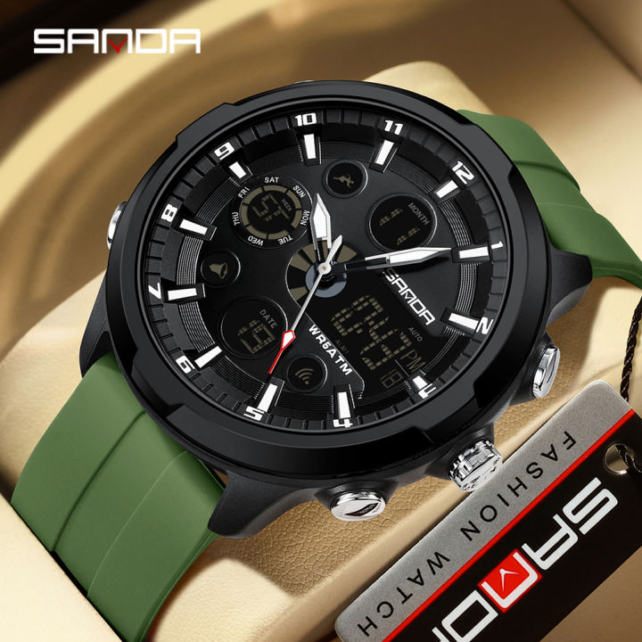 SANDA 9053 G Style Men's Electronic Watch With Dual Displays Waterproof Night Light LED Men's Electronic Digital Watch