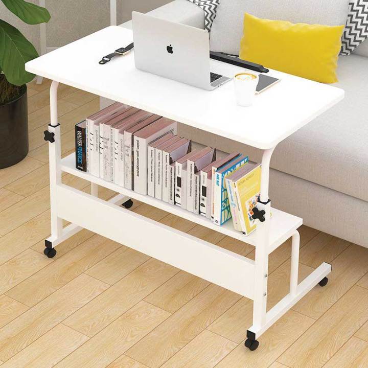 Double Layer Laptop Table Height Adjustable Movable Laptop Desk With Storage Shelf Lazy Sofa Corner Lift Computer Desk Table 2 Layers