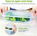 Fridge Food Storage Container Organiser with Removable Drain Tray for Fresh Fruits, Vegetables, Meat & Fish, BPA-Free Plastic Kitchen Box Storage Food Box Container Organizer 1500ml Stackable. 