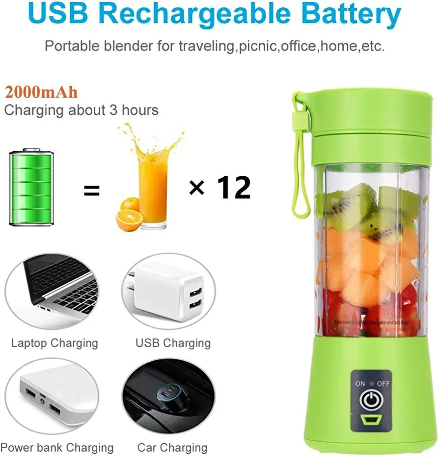 Portable Blender, Personal Size Blender Shakes and Smoothies, Mini Juicer  Cup USB Rechargeable, Handheld Travel Blender Fruit Mixer