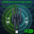1200Mbps WiFi USB Adapter Dual Band 2.4G+5Ghz Wi-Fi Dongle 4 Antenna 802.11AC USB3.0 High-Speed Wireless Card Receiver PC/Laptop. 